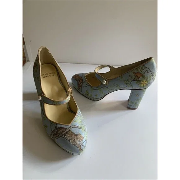 Sarah Flint X Gracie Perfect Mary Jane Platform 85 Pump Jacquard Tropics 39(8.5) - Picture 3 of 16